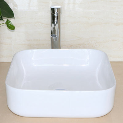 wonline 15.17" Square Bathroom Porcelain Ceramic Vessel Sink Vanity Bowl With Faucet Popup Drain