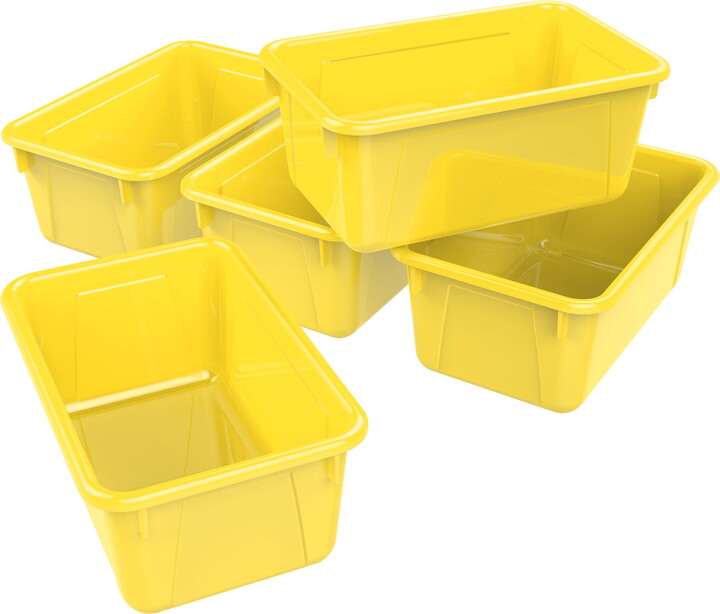 Storex Plastic Cubby Bin, Craft and Supply Storage for Kids, Yellow, 5-Pack