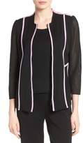 Thumbnail for your product : Ming Wang Piped Mesh Knit Zip Front Jacket