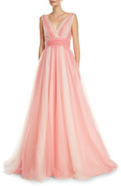 Thumbnail for your product : Carolina Herrera V-Neck Belted Ombre-Tulle A-Line Gown