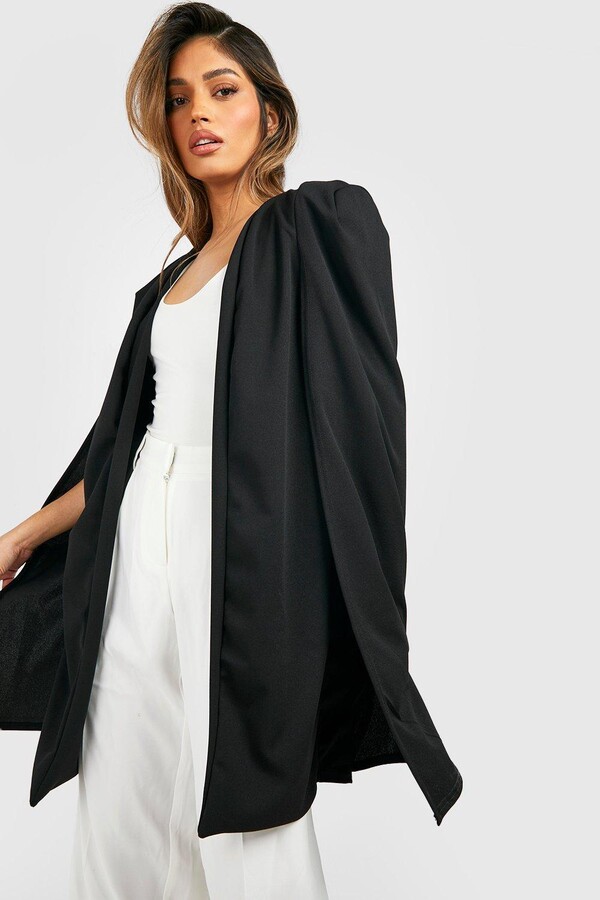 boohoo Longline Tailored Jersey Crepe Cape ShopStyle Jackets