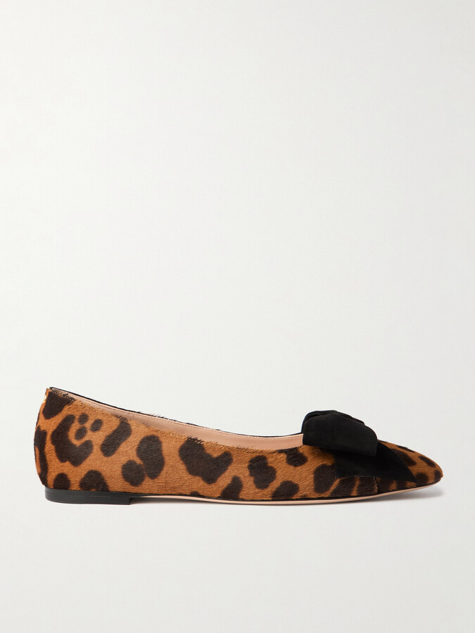 Valentino Garavani Bowow Suede-trimmed Leopard-print Calf Hair Ballet Flats - Animal print