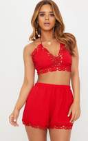 Thumbnail for your product : PrettyLittleThing Petite Red Crochet Trim Bralet