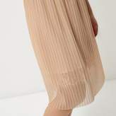 Thumbnail for your product : River Island Womens Petite nude pleated lace trim midi skirt