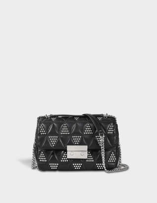 MICHAEL Michael Kors Sloan Large Chain Shoulder Bag in Black Pyramid Quilted Lamb Leather
