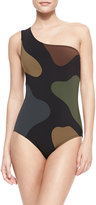 Thumbnail for your product : Karla Colletto Camouflage-Print One-Shoulder One-Piece