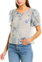 Thumbnail for your product : LoveShackFancy Elbow-Sleeve Silk Top