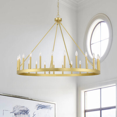 Gracie Oaks Cerulin 24 - Light Dimmable Wagon Wheel Chandelier