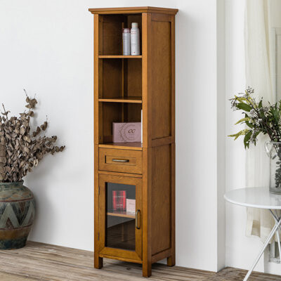 Red Barrel Studio Yarissa Freestanding Linen Cabinet with Antique Brass Handles