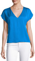 Thumbnail for your product : Milly Short-Sleeve Seamed V-Neck Stretch-Silk Top
