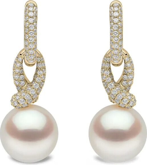 Yoko London 18K yellow gold Jazz pearl and diamonds earrings