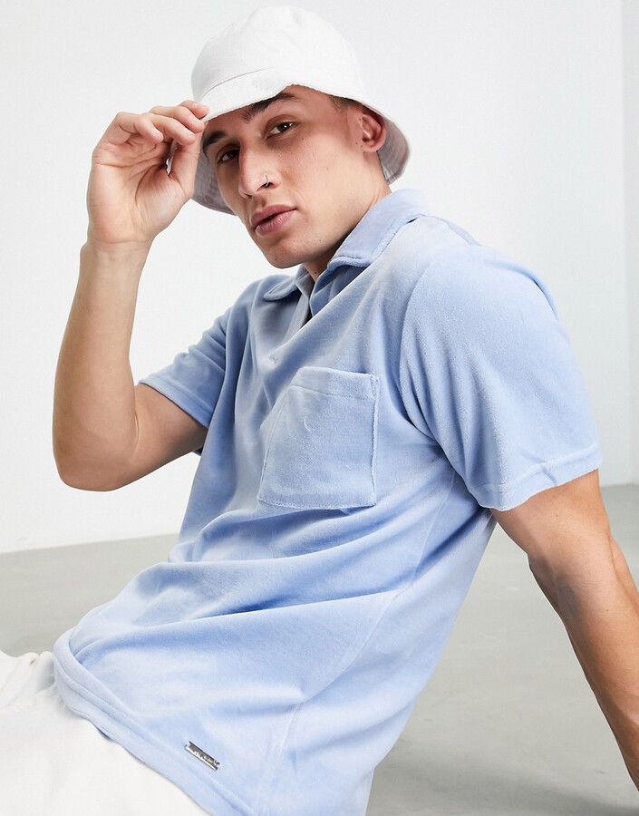 The Couture Club velvet polo shirt in light blue ShopStyle