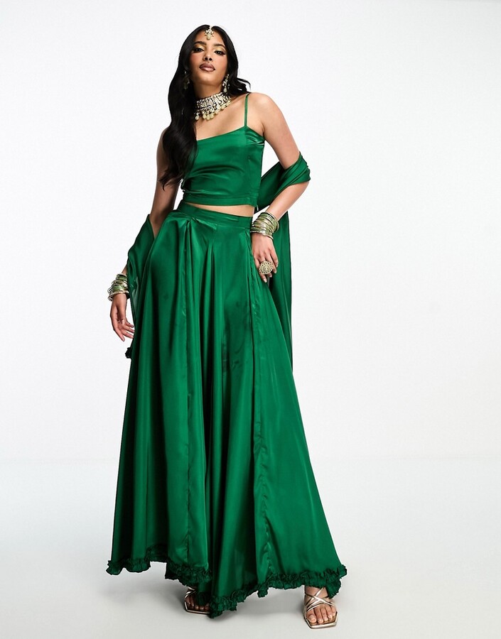 Kanya London Bridesmaid Lehenga full flare frill skirt & scarf in