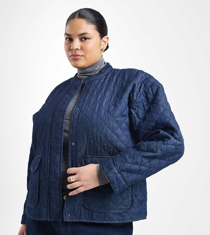 ONLY Curve quilted denim jacket in dark blue