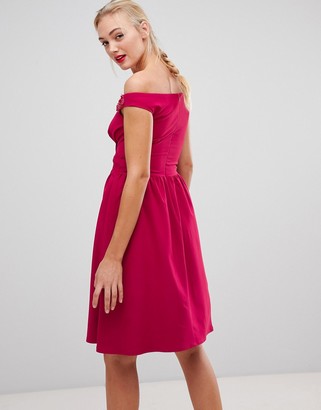 Little Mistress Tall bardot embellished shoulder skater dress in berry