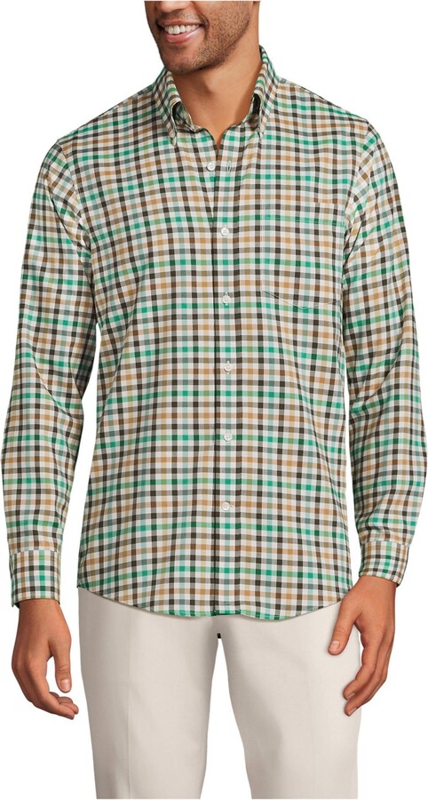 Lands' End Big & Tall Traditional Fit No Iron Twill Shirt - Fresh evergreen/green plaid