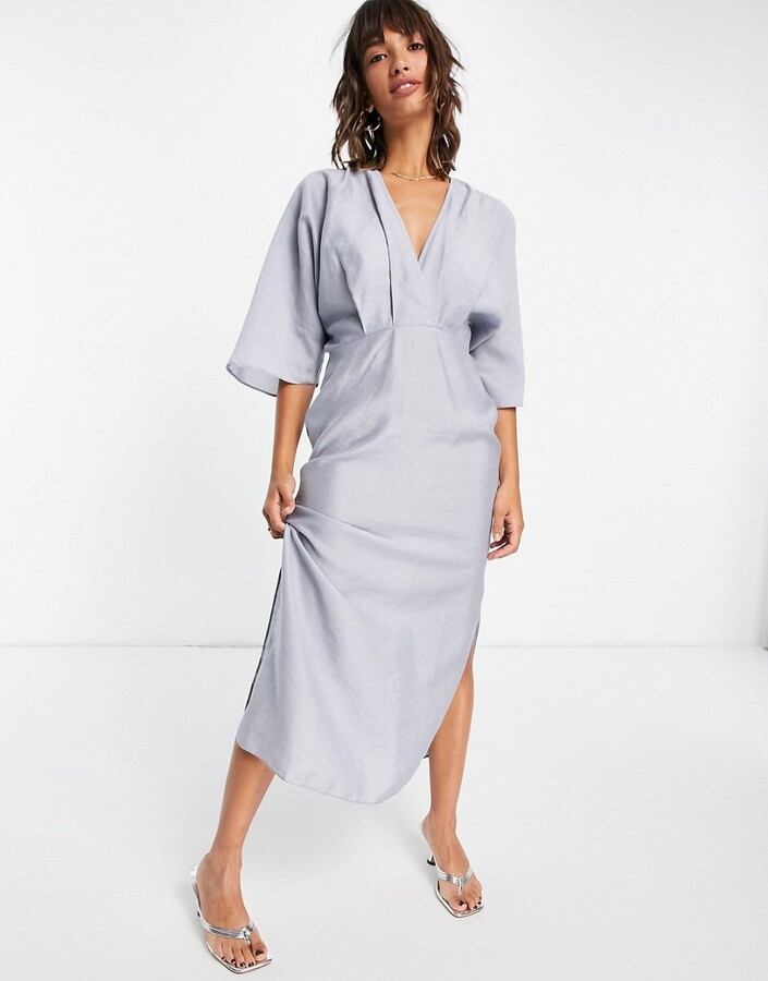 Asos Design Dusky Blue Midi Dress ASOS DESIGN Batwing Midi Dress