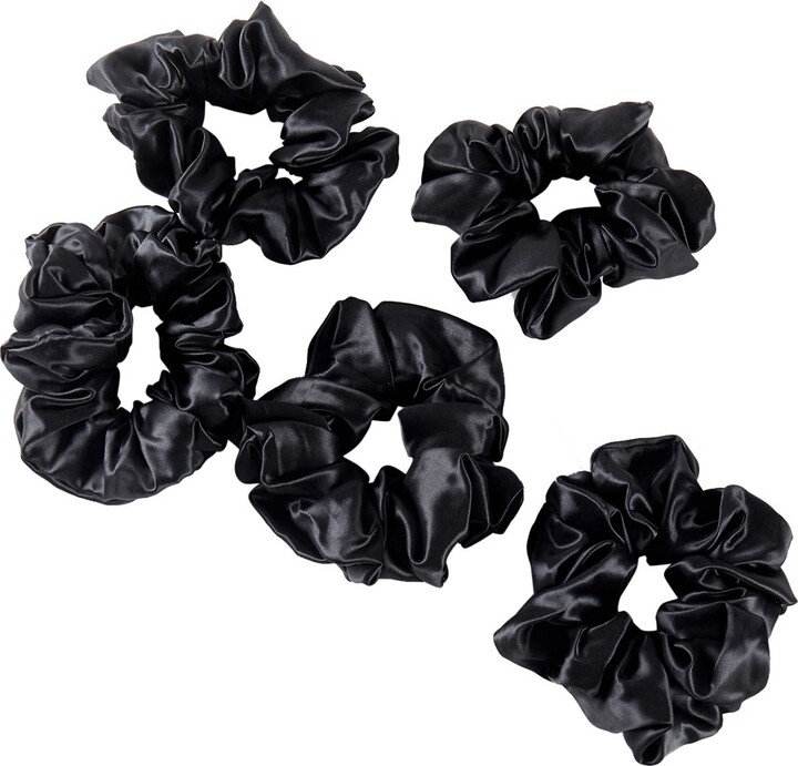 Soft Strokes Silk Pure Mulberry Silk French Scrunchie Set Of Five In Black