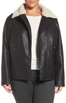 Thumbnail for your product : Steve Madden Plus Size Women's Faux Leather Moto Jacket With Faux Shearling Collar