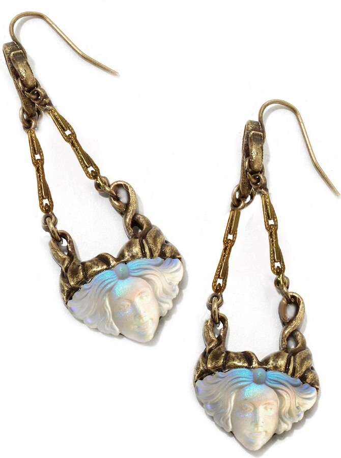 Etsy Art Nouveau Earrings Iridescent Maiden, Burnished Bronze, Vintage Style