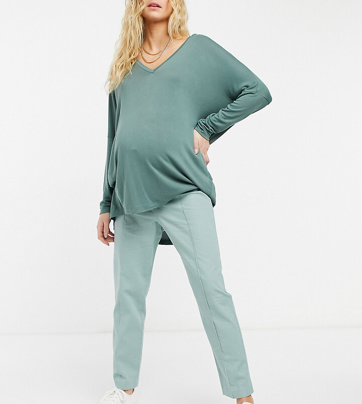 ASOS Maternity ASOS DESIGN Maternity linen cigarette pants in green -  ShopStyle