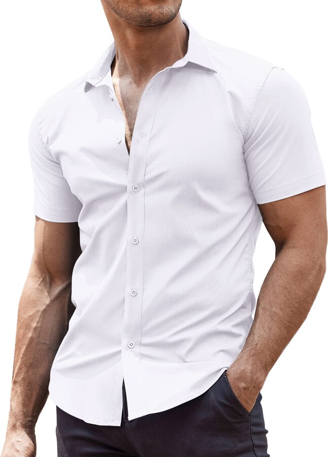 Coofandy Men's Muscle Fit Dress Shirts WrinkleFree Short Sleeve Casual