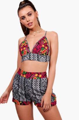 boohoo Petite Embroidered Bralet And Short Co-ord