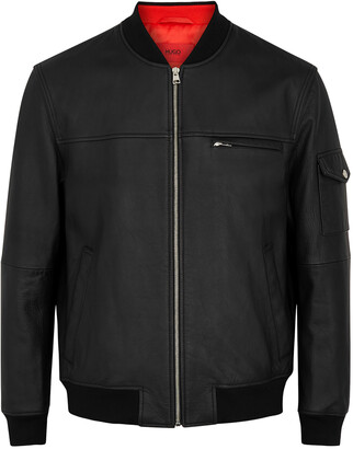 HUGO BOSS Livius black leather bomber jacket - ShopStyle
