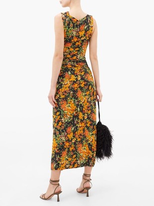 Atlein - Ruched Floral-print Stretch-crepe Dress - Orange Print