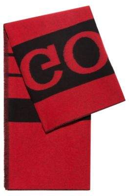 HUGO Reverse-logo blanket scarf in a virgin-wool blend