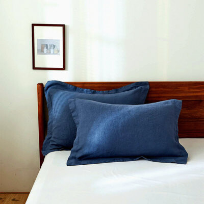 BRBCA Natural Flax Breathable Pillow Shams Set - 100% French Linen, Washed Solid Color, Basic Style, Pack of 2, Soft & Cozy, Clic Blue