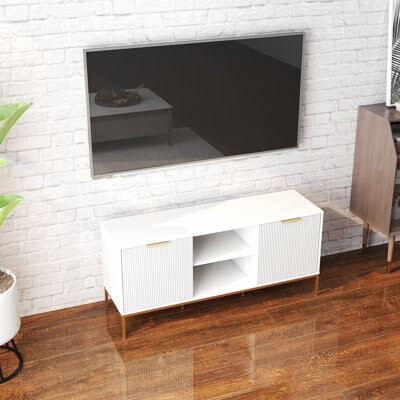 Mercer41 Modern TV Stand with Wave-Design Doors, Concealed Storage, and Adjustable Shelving for Elegant Living Rooms