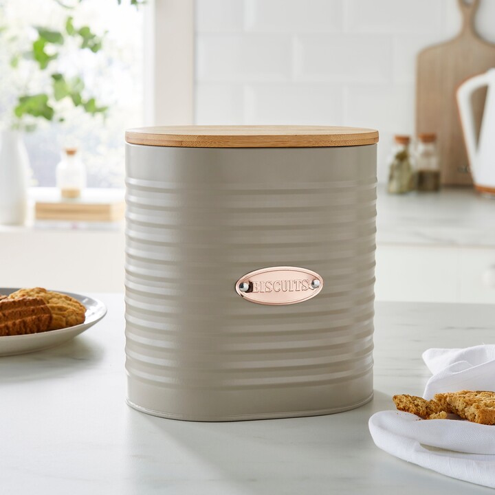 Dunelm Metal Biscuit Canister With Badge Sage Green ShopStyle Food