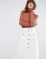 Thumbnail for your product : ASOS Cord Button Through Midi Skirt in White