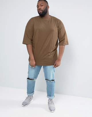 ASOS PLUS Oversized T-Shirt In Brown With Half Sleeve