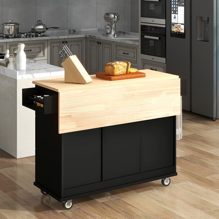 TOSWIN Rolling Mobile Kitchen Island with Solid Wood Top and Locking
