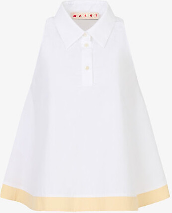 Marni Womens 00W01 Sleeveless Cotton-Poplin Polo Top 10