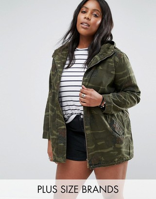 Brave Soul Plus Camo Jacket With Embroidery