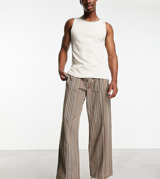 COLLUSION pinstripe tailored baggy pants in brown
