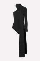 Thumbnail for your product : 16Arlington One-shoulder Tie-neck Ribbed Stretch-knit Bodysuit - Black