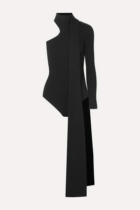 16Arlington One-shoulder Tie-neck Ribbed Stretch-knit Bodysuit - Black