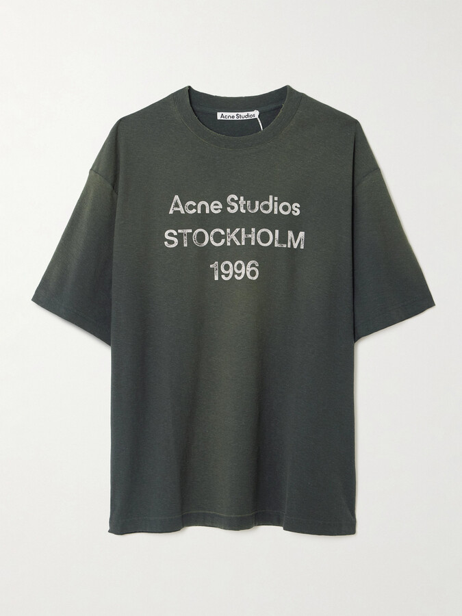 Acne Studios Printed Distressed Organic Cotton-jersey T-shirt - Gray
