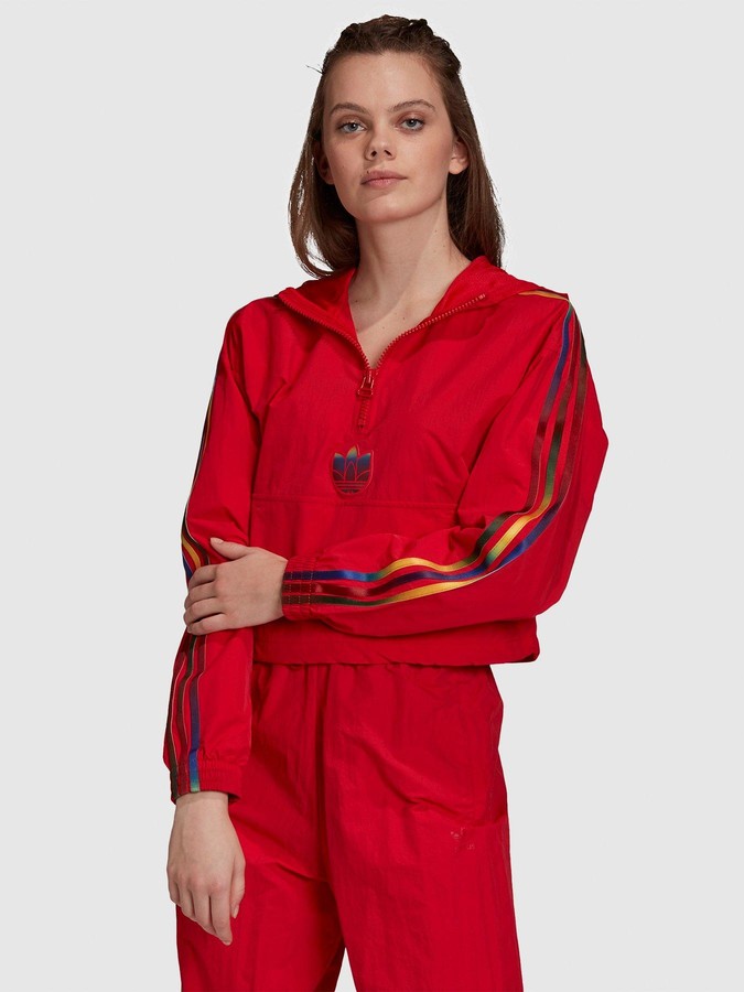 adidas Cropped Half Zip Hoodie - Red - ShopStyle