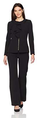Tahari by Arthur S. Levine Women's Crepe Long Sleeve Zipper Front Ruffle Pant Suit