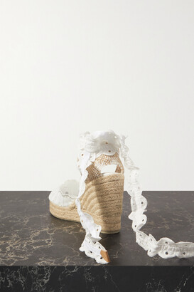 Castaner + Charo Ruiz Cini 100 Broderie Anglaise Cotton And Canvas Wedge Espadrilles - White