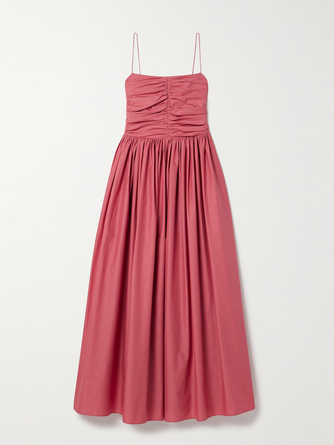 Matteau Gathered Organic Cotton And Silk-blend Midi Dress - Pink