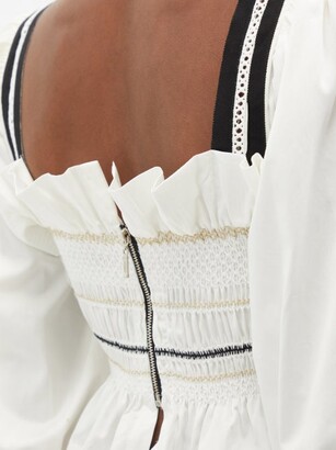 Lug Von Siga Elisa Puffed-sleeve Smocked Cotton Top - White