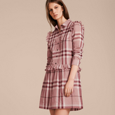 Thumbnail for your product : Burberry Ruffle Detail Cotton Check Shirt Dress