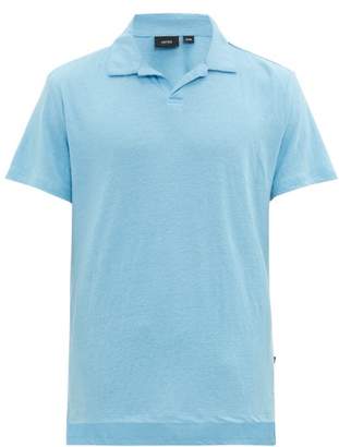 Onia Shaun Open-collar Linen-blend Polo Shirt - Mens - Blue