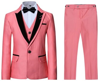 Sliktaa Boys 3 Pieces Wedding Suits Jacquard Shawl Lapel Tux Jacket Vest Pants 